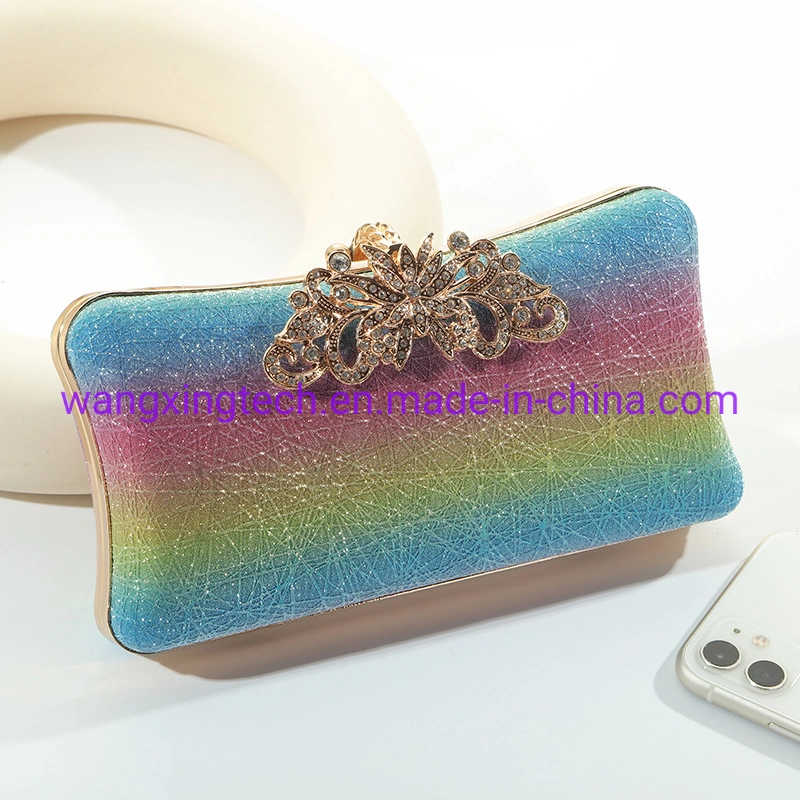 Wholesale/Supplier Gradient Rainbow Color Evening Bag Women's Lock Metal Dinner Party Bag One Shoulder Cosmetic Handbag