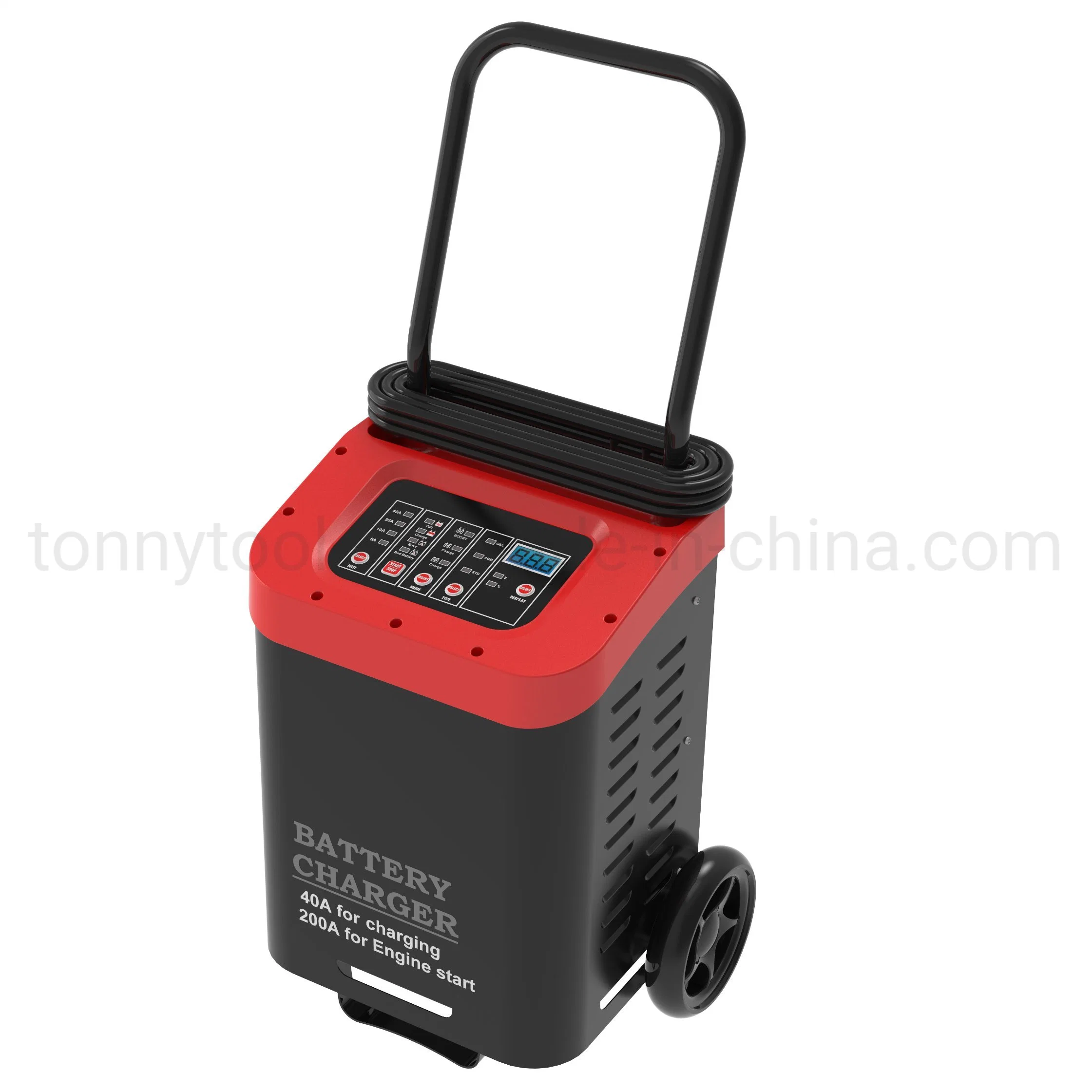 Tonny 12V/40A, 24V/20A Wheeled Automatic Car Battery Charger with 200 AMPS Engine Starting Power