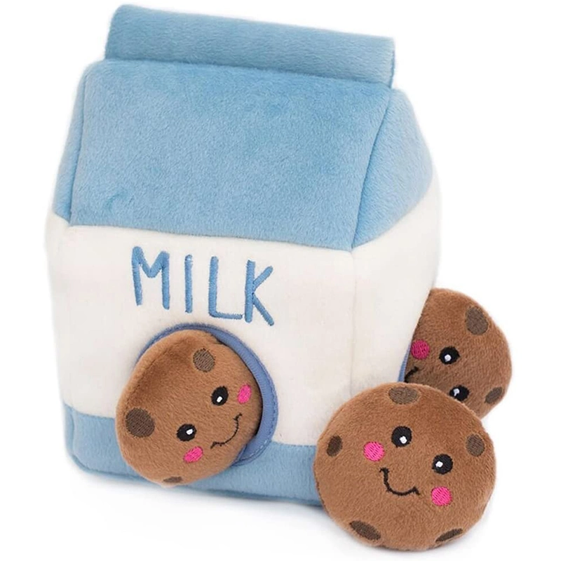 Venta caliente de Fábrica de Dibujos Animados diente limpio Squeaky animales perro de peluche mascota Juguetes Juguetes de masticar la leche y galletas Juguetes de Peluche Perro