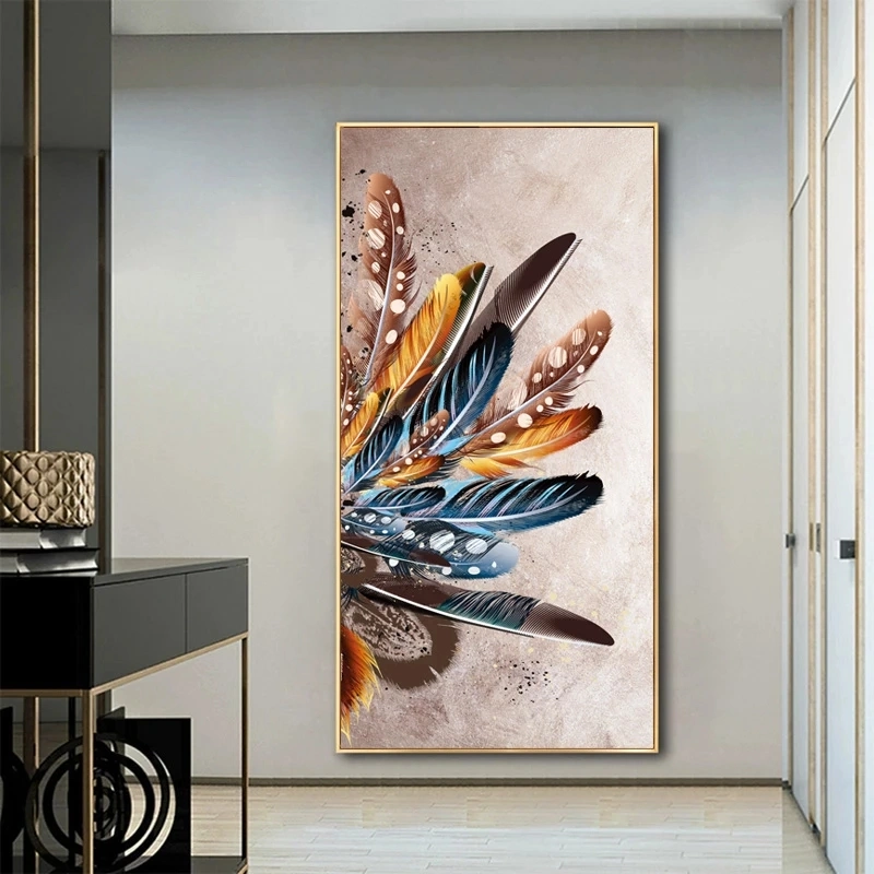 2022 New Design Abstract Feather Crystal Porcelain Painting Light Luxury Wall Art
