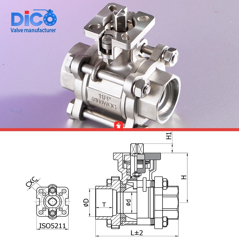 Dico Wenzhou 2 1/2" Socket Weld End Stainless Steel with ISO5211 Pad 3PC Ball Valve