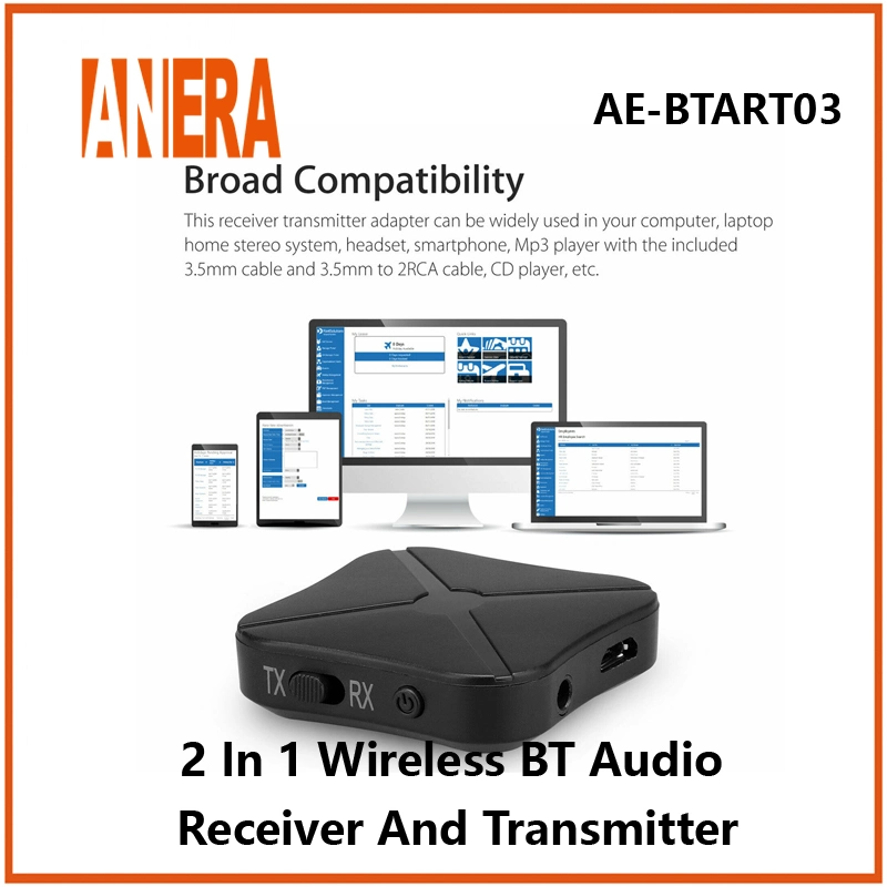 ANERA صوت Bluetooth لاسلكي صوت 2 في 1 مستقبل/جهاز إرسال موسيقى السيارة مهايئ صوت BT لسماعة أذن التلفزيون بالسيارة