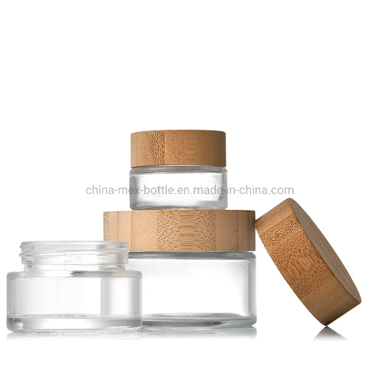 20ml 50ml 100ml Clear Glass Cream Jar with Bamboo Wood Cap