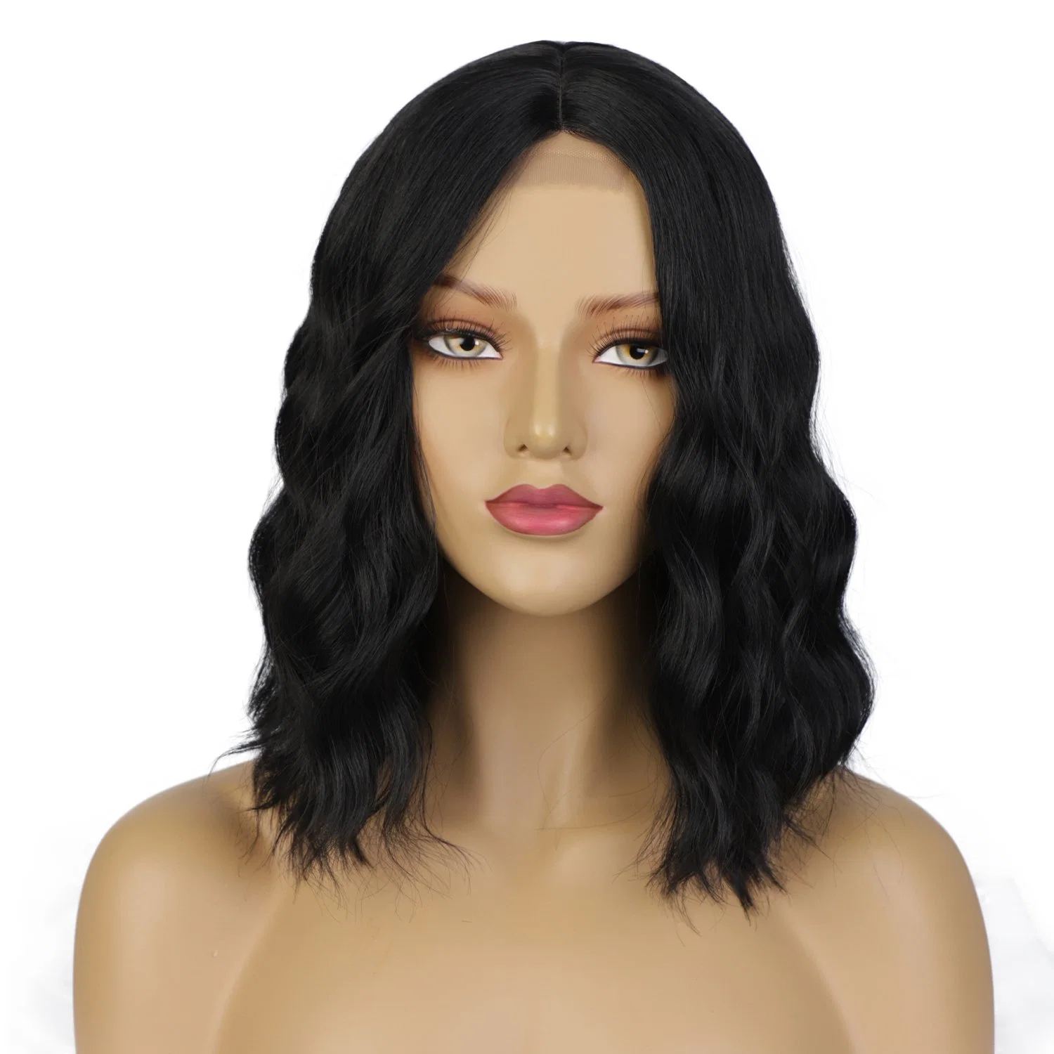 Cheap Middle Part Shoulder Length Hair Wigs Fiber Wavy Closure High quality/High cost performance  Wigs Synthetic Black Hair