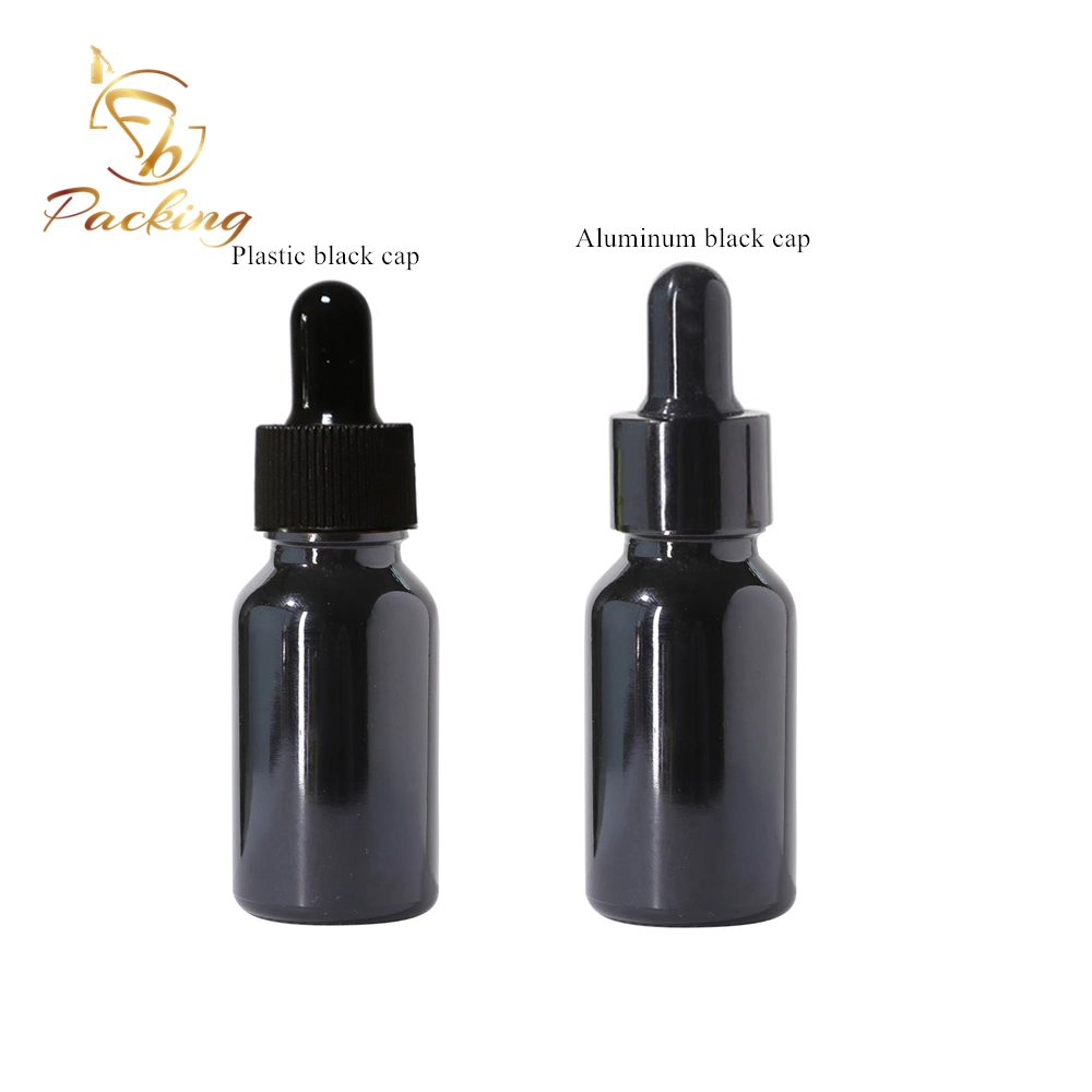 Empty Top Quality 15ml Glass Dropper Bottle Black UV Resistance for Kinds of Cosmetic Oil or Pharmaceutical Oils