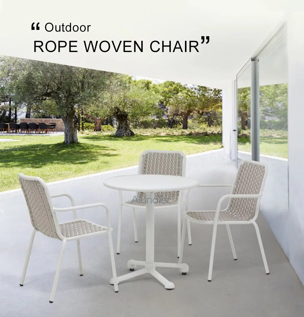 Revestimiento de polvo blanco de lujo muebles de mimbre Rattan impermeable al aire libre juego de mesa muebles