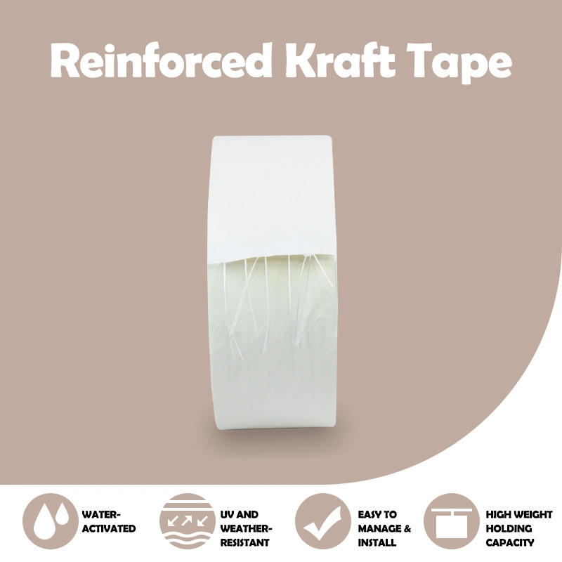 Win Market Reinforced White Water Activated Gummed Kraft Paper Branded Packing Tape