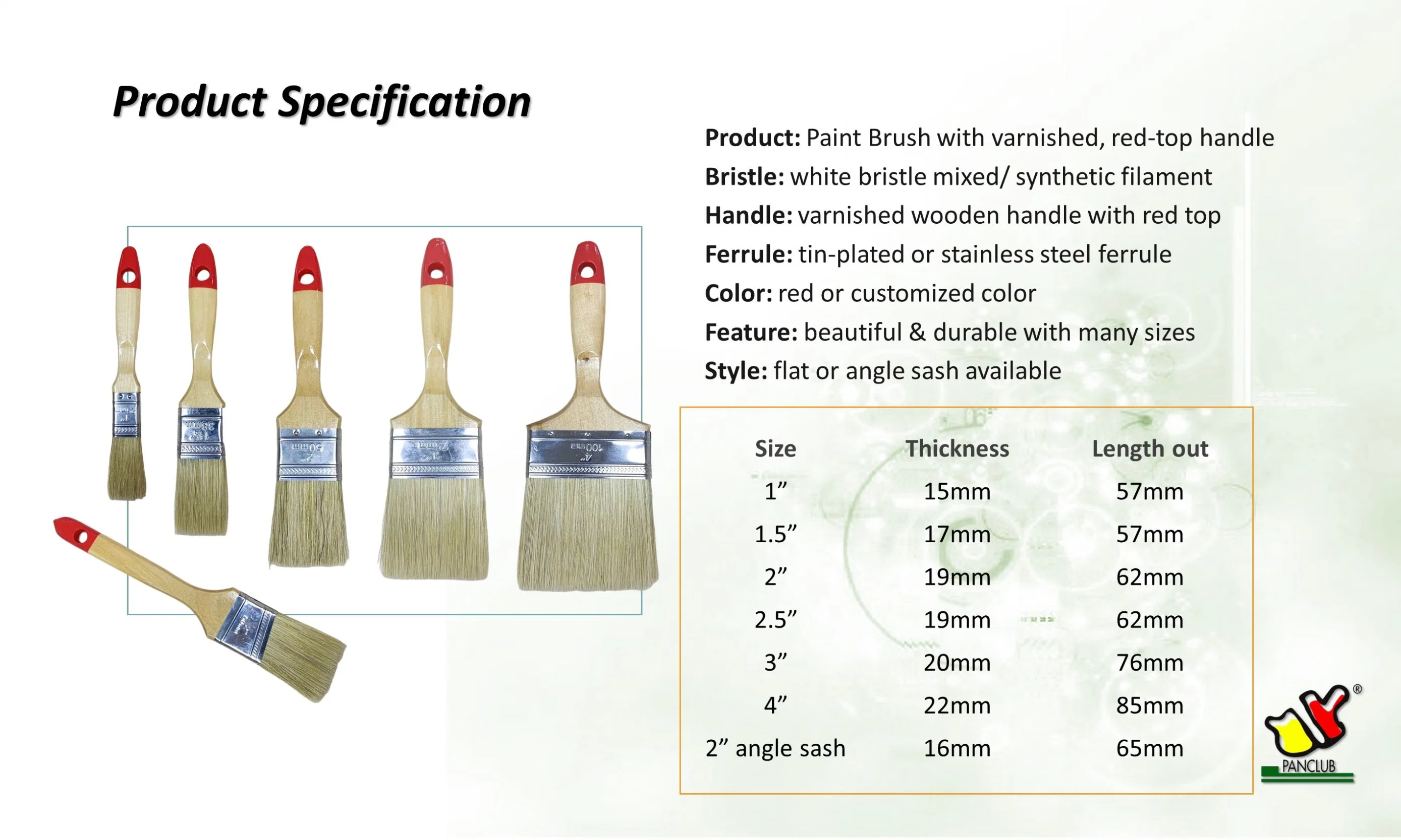 High quality/High cost performance 1" to 4" Varnished Red-Top Wooden Handle Paint Brush