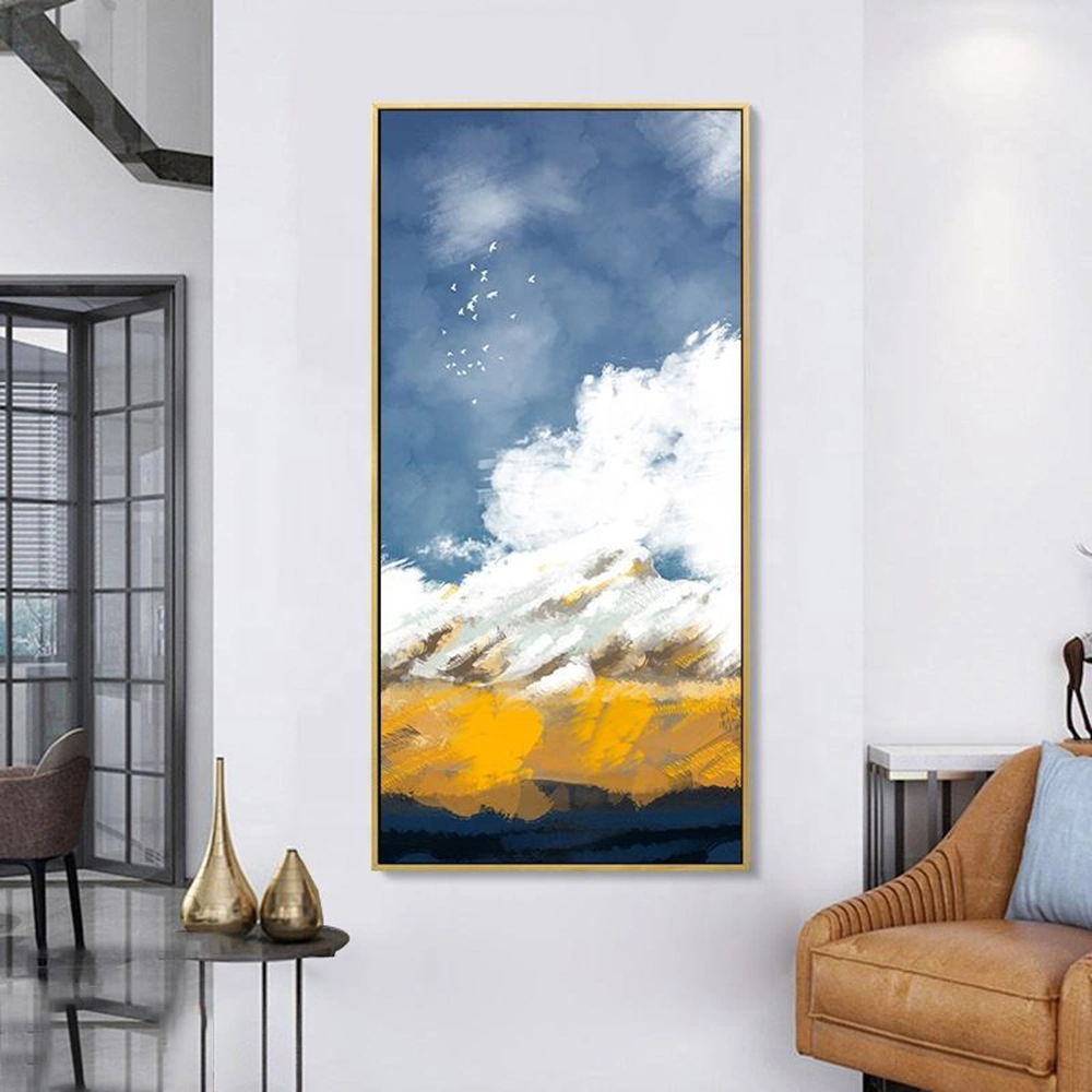 Estilo moderno simples Blue Sky e nuvens brancas mão abstrata Pintura a óleo