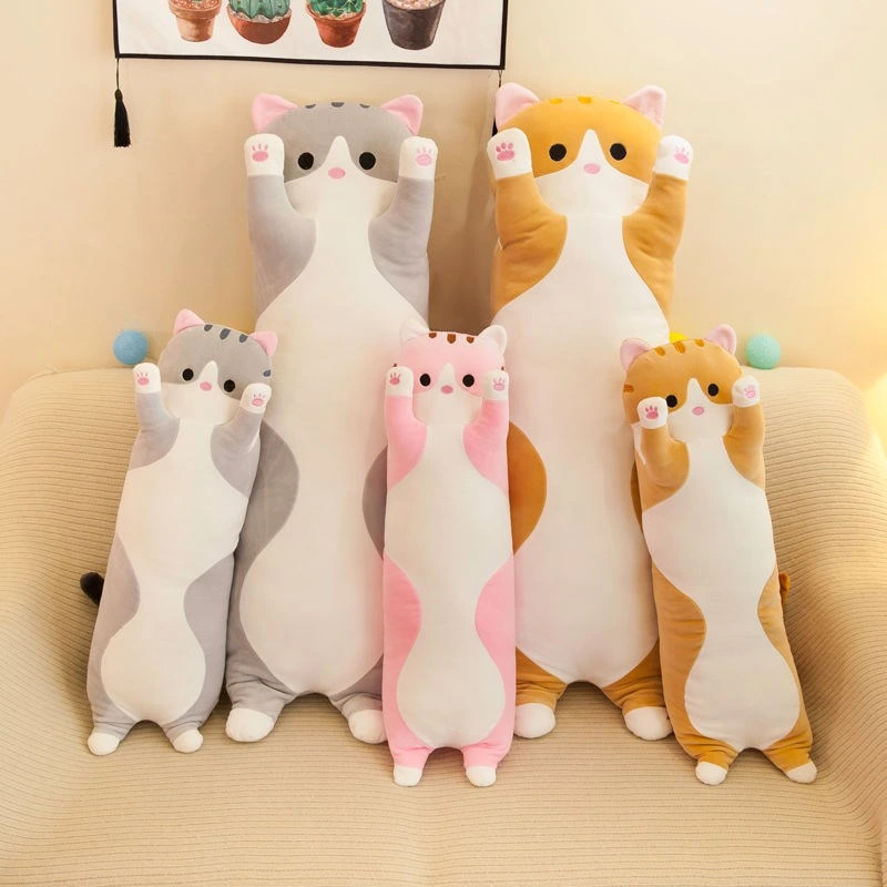 2021 Fashion Cute Soft Cat Plush Toys Stuffed Pause Office Long Pillow Gift Doll for Kids