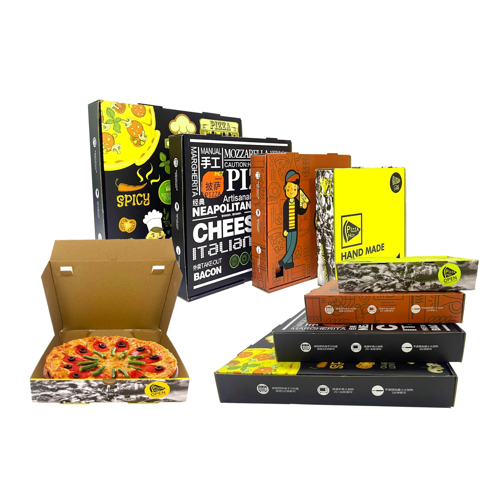 Isolierte Pizza Boxen Paket Karton Lieferant Custom Design Gedruckte Verpackung Bulk Günstige Pizza Boxen mit Logo Großhandel/Lieferant