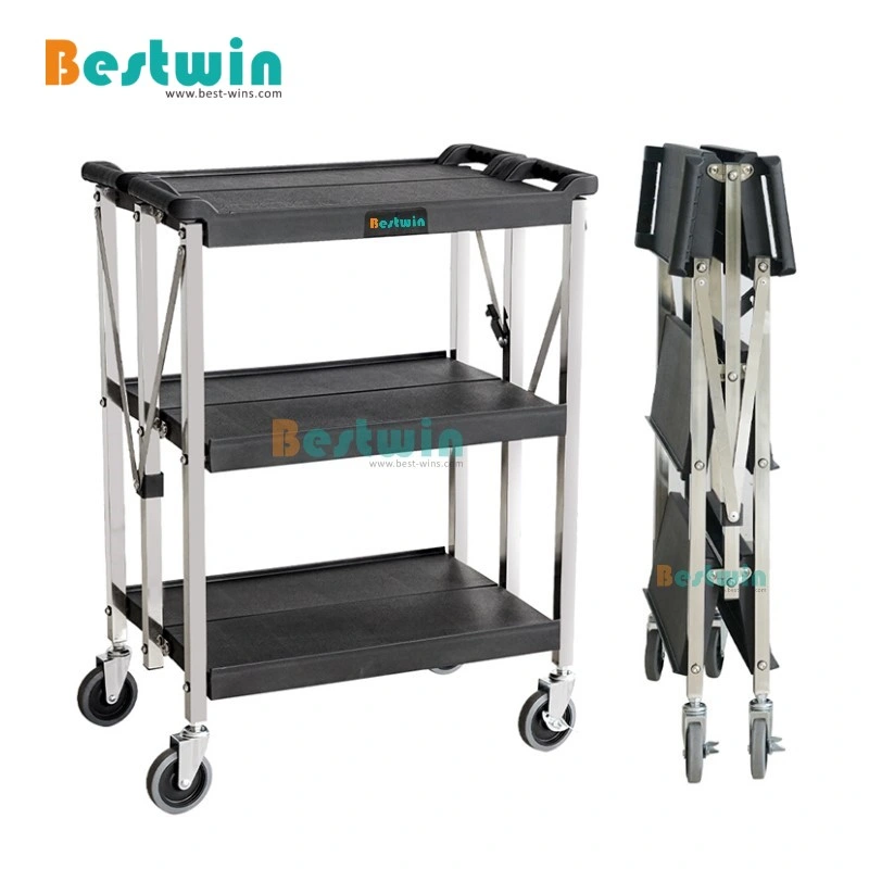 Restaurant Hotel Service Cart Plastic Foldable Collapsible Food Serving Trolley