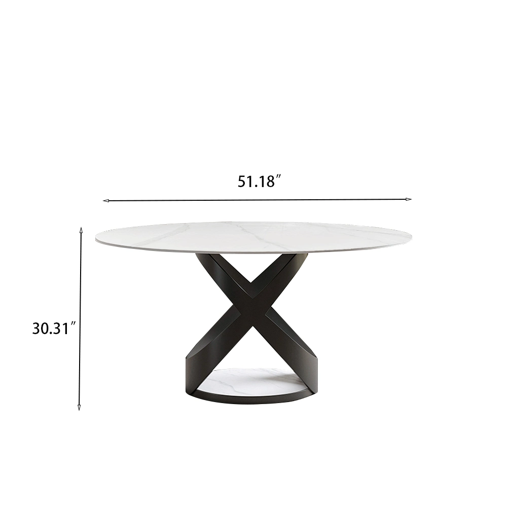 Modern Round White Sintered Stone Tabletop Without Lazy Susan Dining Table 51.18"