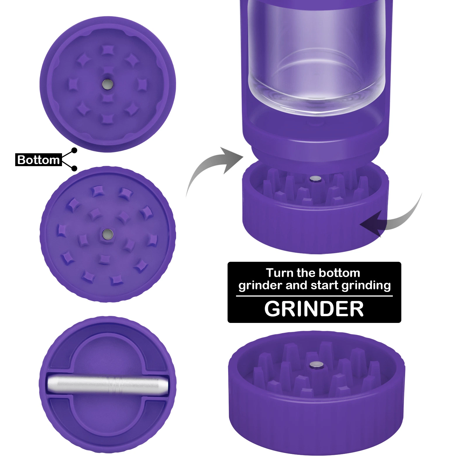 Wanchuang Glow in Dark Herb Grinder resistencia a niños firme Jar de vidrio