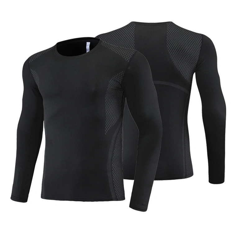 High quality/High cost performance  Autumn Europe and The United States Men&prime; S Sports Fitness Tights Breathable Long-Sleeved T-Shirt Man Quick Dry Running Training Clothes