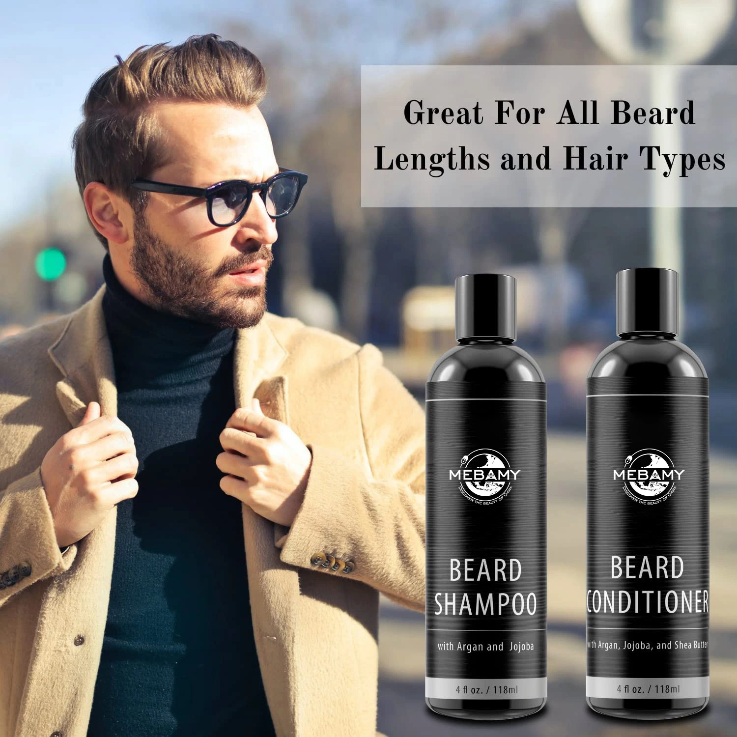 OEM Set 2 Pieces Men's Beard Shampoo and Conditioner with Argan, Jojoba and Shea Butter