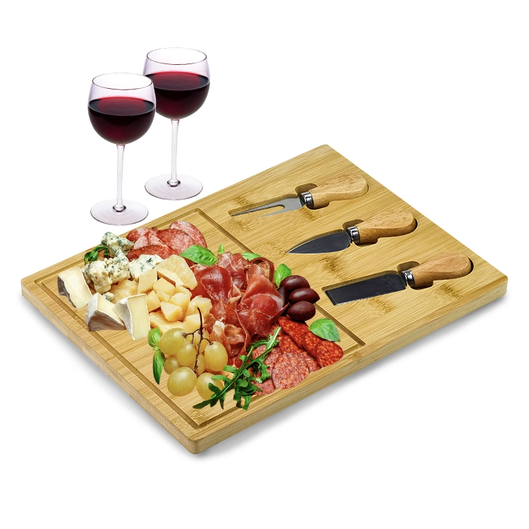 Natural Bamboo Cheese Board with Knife Magnetic Storage Set