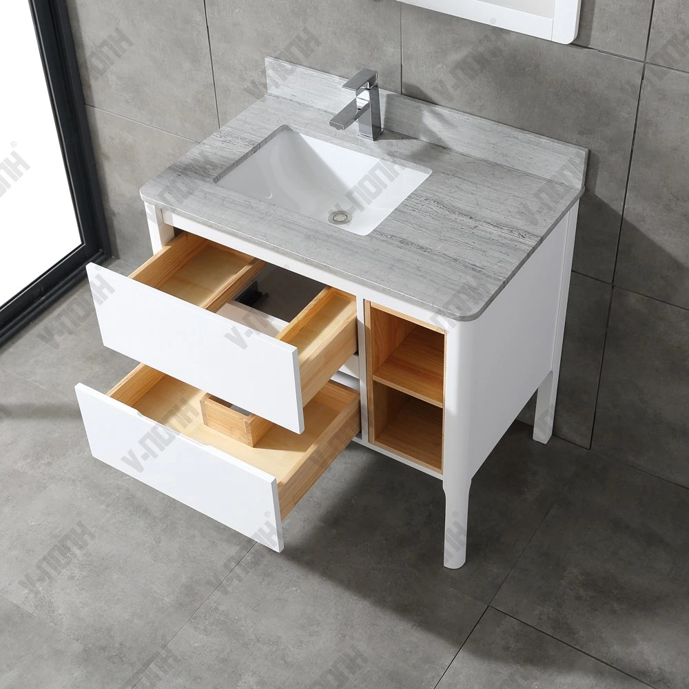 Commercial Modern Solid Wood Bathroom Vanity Sets with Side Cabinet