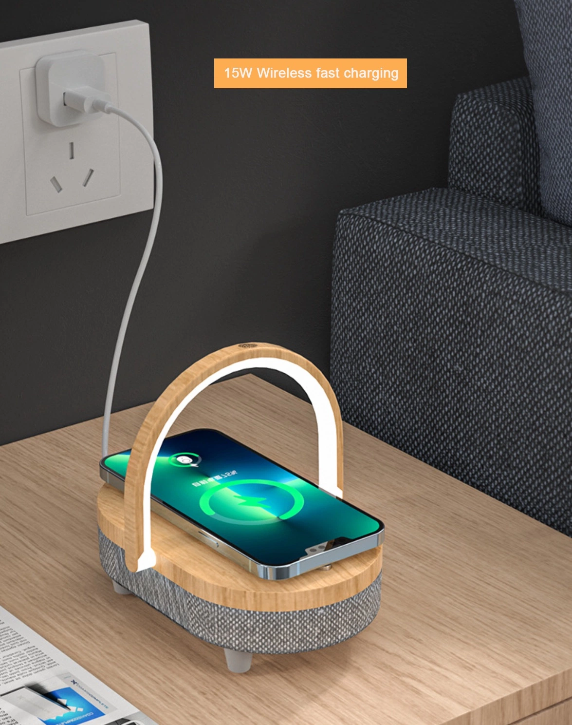 15W Wireless Charger Bluetooth Lautsprecher Atmosphäre Licht Schlafzimmer Bett Mobile Nachtlicht