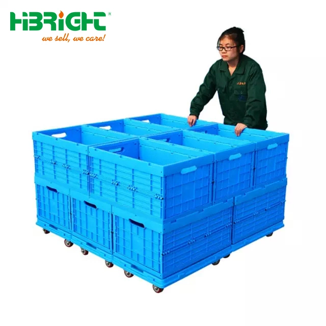 Compact Warehouse Plastic Stacking Folding Moving Crate Box for Transportation