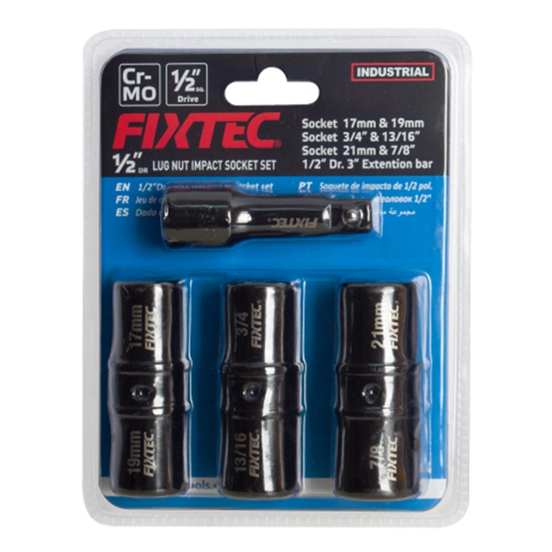 Fixtec 4pcs 1/2"Dr. Juego de vasos de impacto de tuerca de orejeta Protector de rueda motriz Juego de vasos de impacto profundo de pared fina