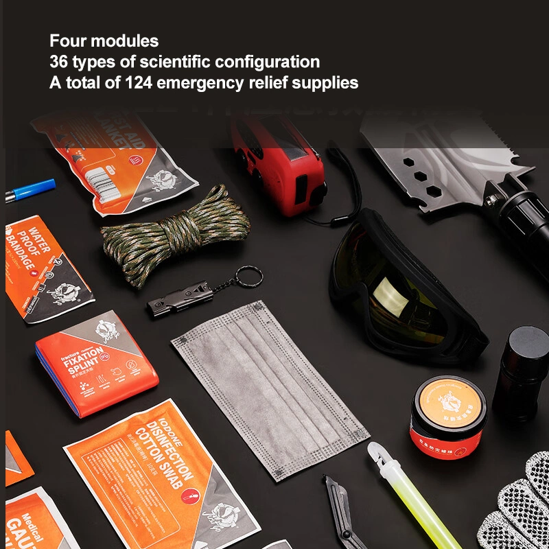 Red Cross 124piece Emergency Multi-function flashlight Car First Aid Kit Tourniquet Bag orange Anti-slip gloves Survial Bags