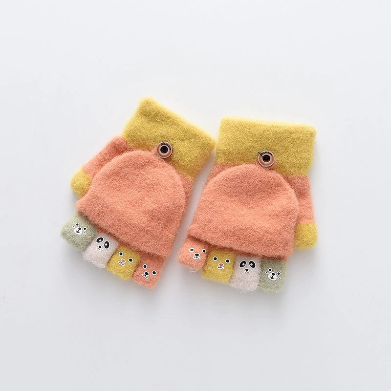 Winter Cute Expression Pack Half-Finger Two-Use Flip-Flop Writing Boys-Girls Baby Warm Gloves