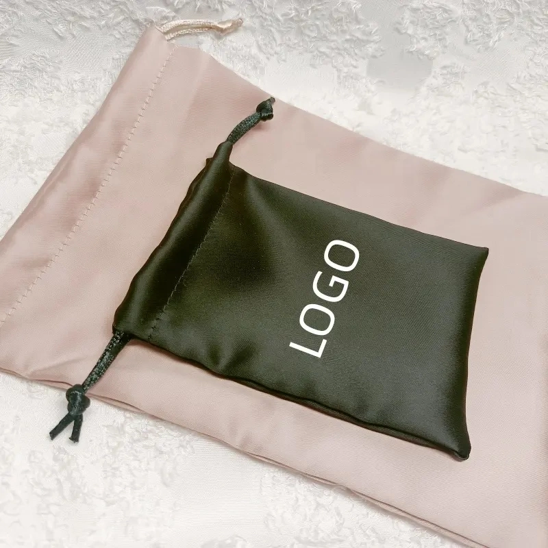 Commerce de gros cosmétique Satin Sac de rangement grande perruque de cheveux en satin à cordonnet Sacs personnalisés avec le logo