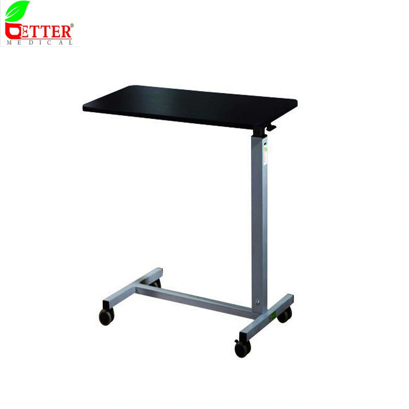 Hospital Furniture Wooden Top Height Adjustable Cardiac Overbed Table for Dinning