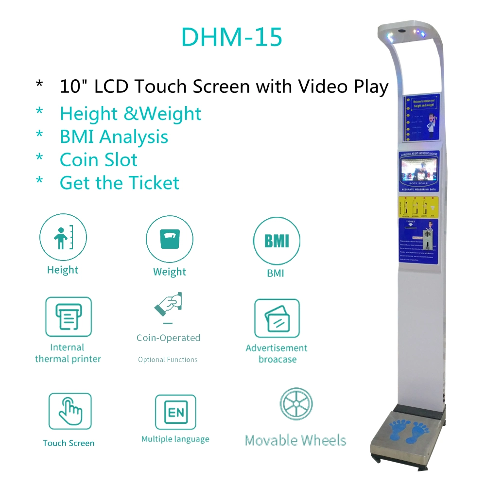 Coin Operated Height Weight Scale, BMI Body Scale, Weighing Machine