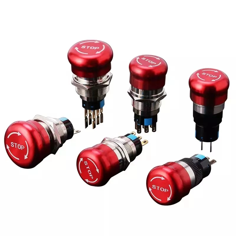 16/19/22mm Metal Pulse el botón interruptor de enclavamiento 12V-250V de acero inoxidable resistente al agua roja de setas el interruptor de parada de emergencia