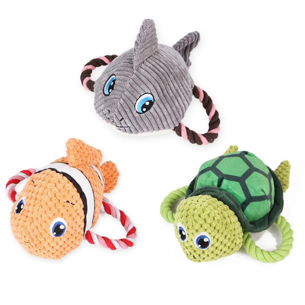Custom Pet Cotton Bite Chew Plush Shark Tortoise Toys Plush Squeaky Doll for Small Medium Pet Dogs Knitting Toys