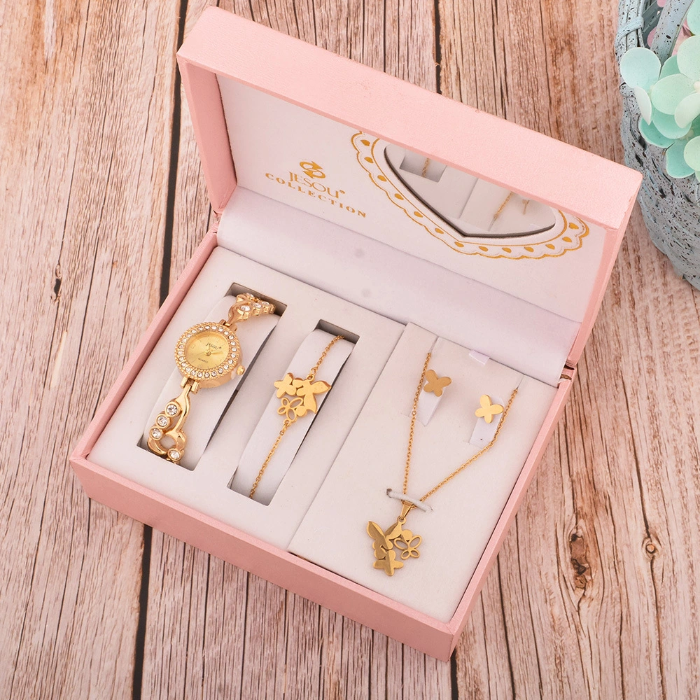 Customized Mother's Day Gift Set with Butterfly Metal Jewelry Set and Watch