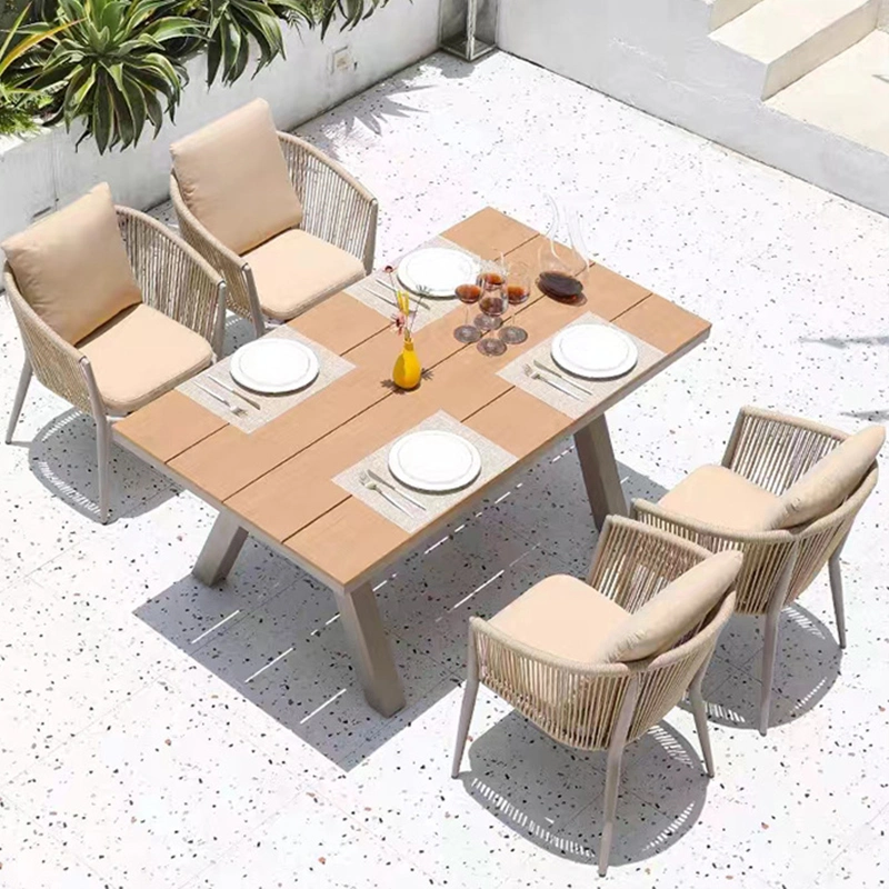 New Arrival Balcony Garden Restaurant Patio Dining Rope Plastic Wood Table and Outdoor Chair Furniture