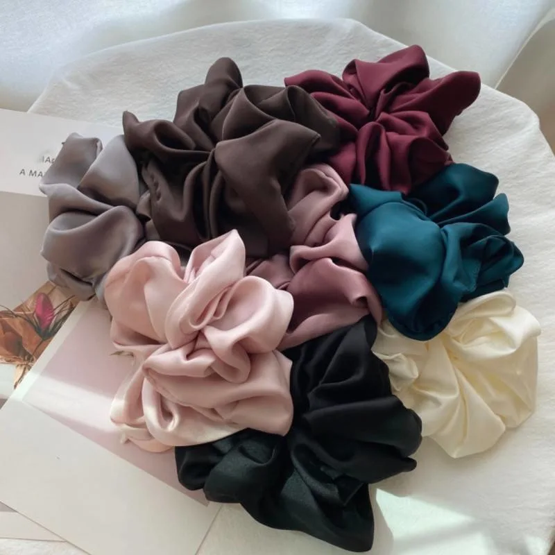 Korean Fashion Hair Scrunchies Customized High Grade Elastic Satin Hair Ties Solid Color Simple Hair Rope