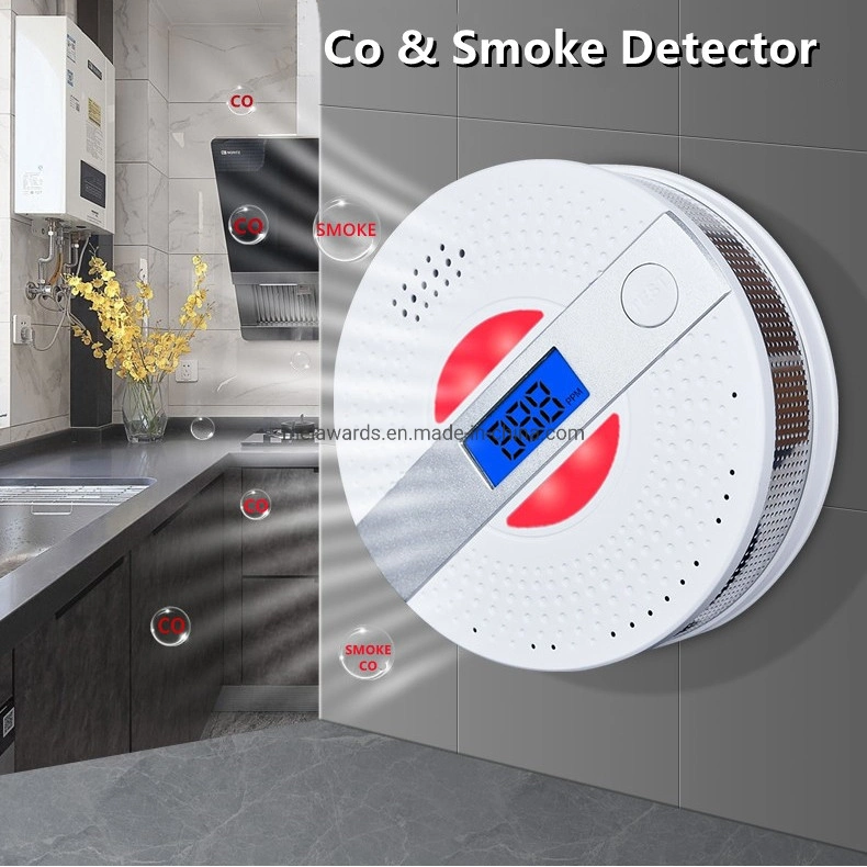 Nuevo diseño de la batería 3AA Alerta de humo Detector de humo y monóxido de carbono del Sensor de alarma de incendio con pantalla LCD