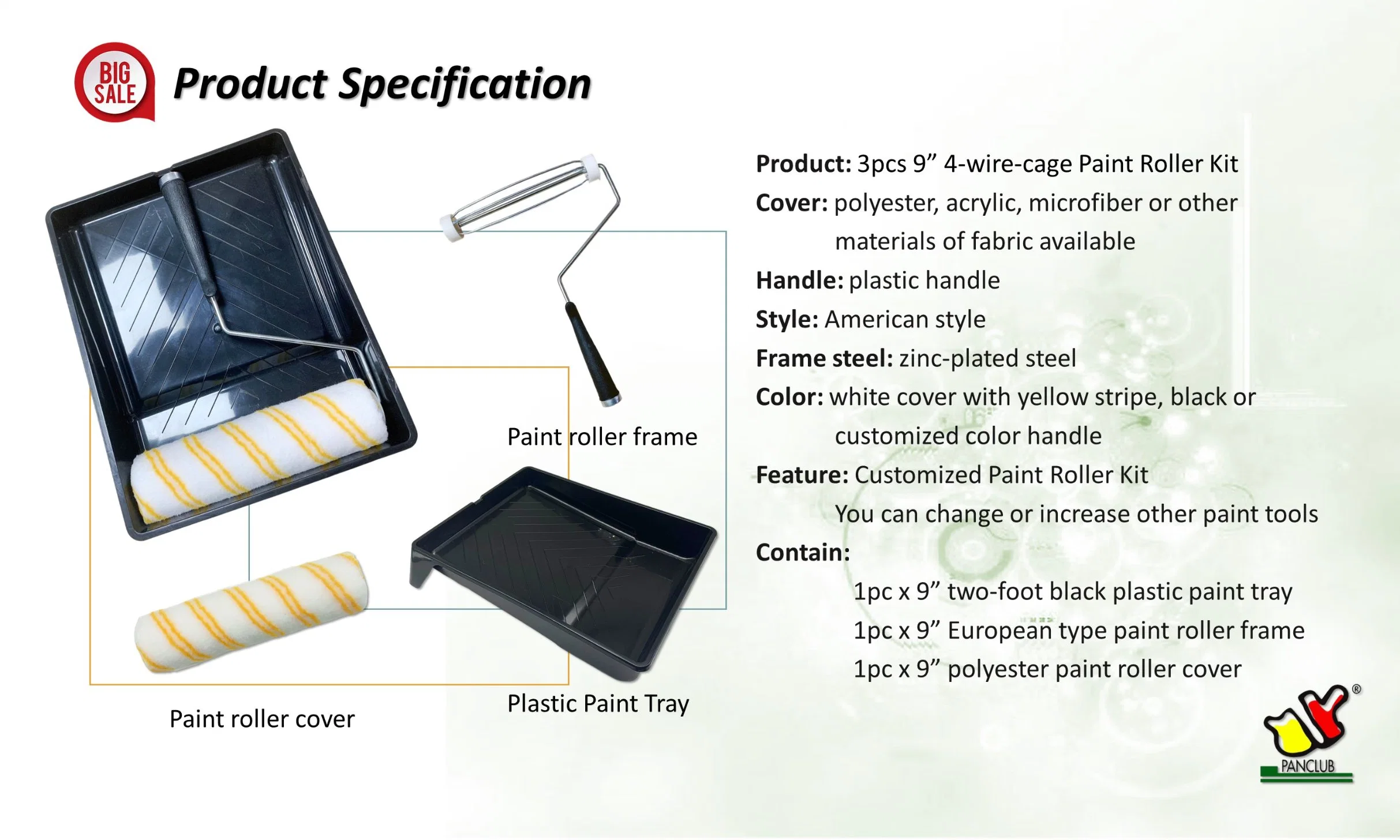 3PCS 9" Paint Roller Tray Kit