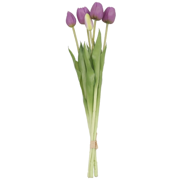 Flores artificiales Tulipanes Silla Tulip racimo de color blanco de múltiples flores de la decoración del hogar verdadero toque Artificial PU Bonsai Tulip