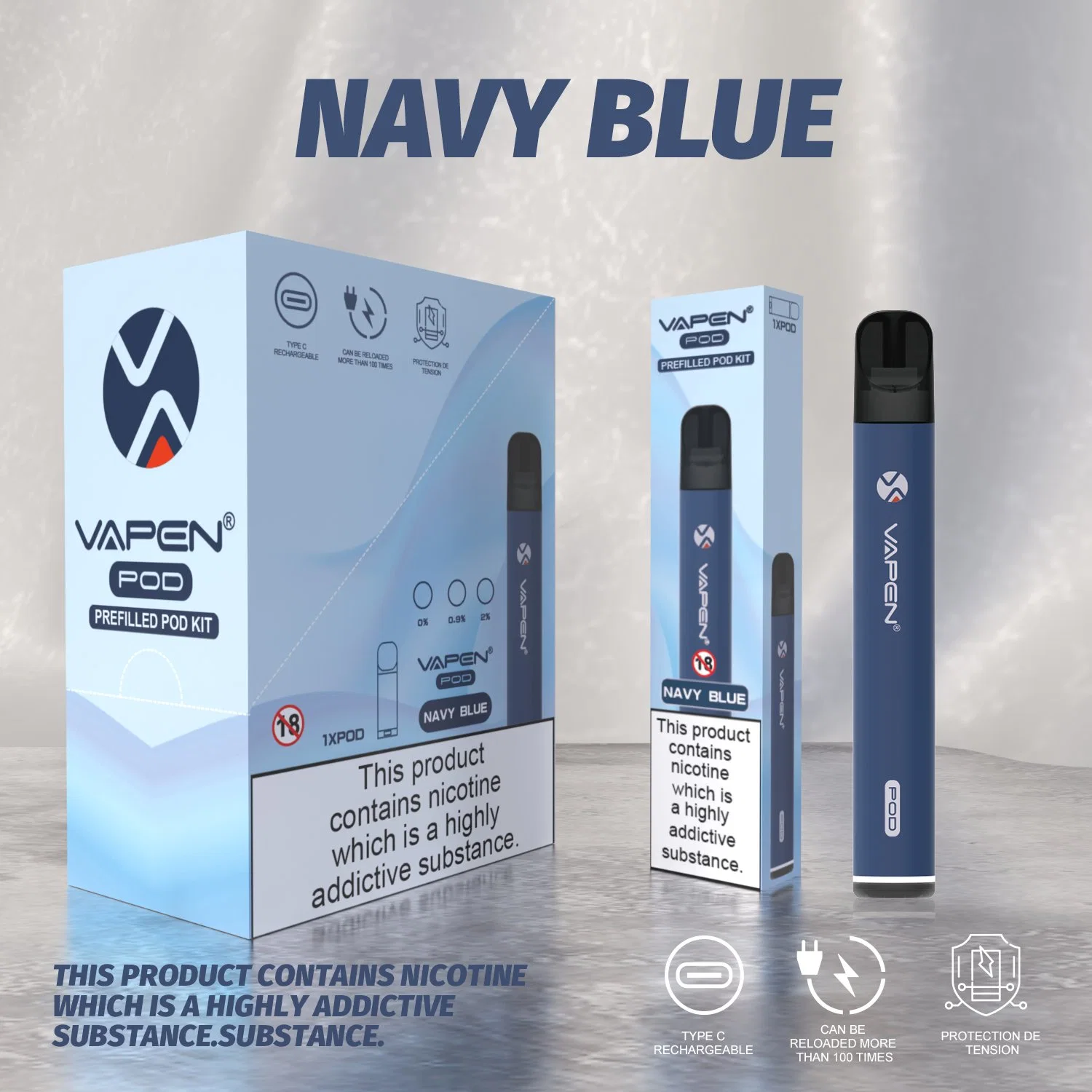 Tpd Mhra Certified Vapen Pod Prefilled Pod Kit Elfa Pen with Bottom LED Type C Rechargeable Battery 2.0ml Replaced Pod Vape Kit