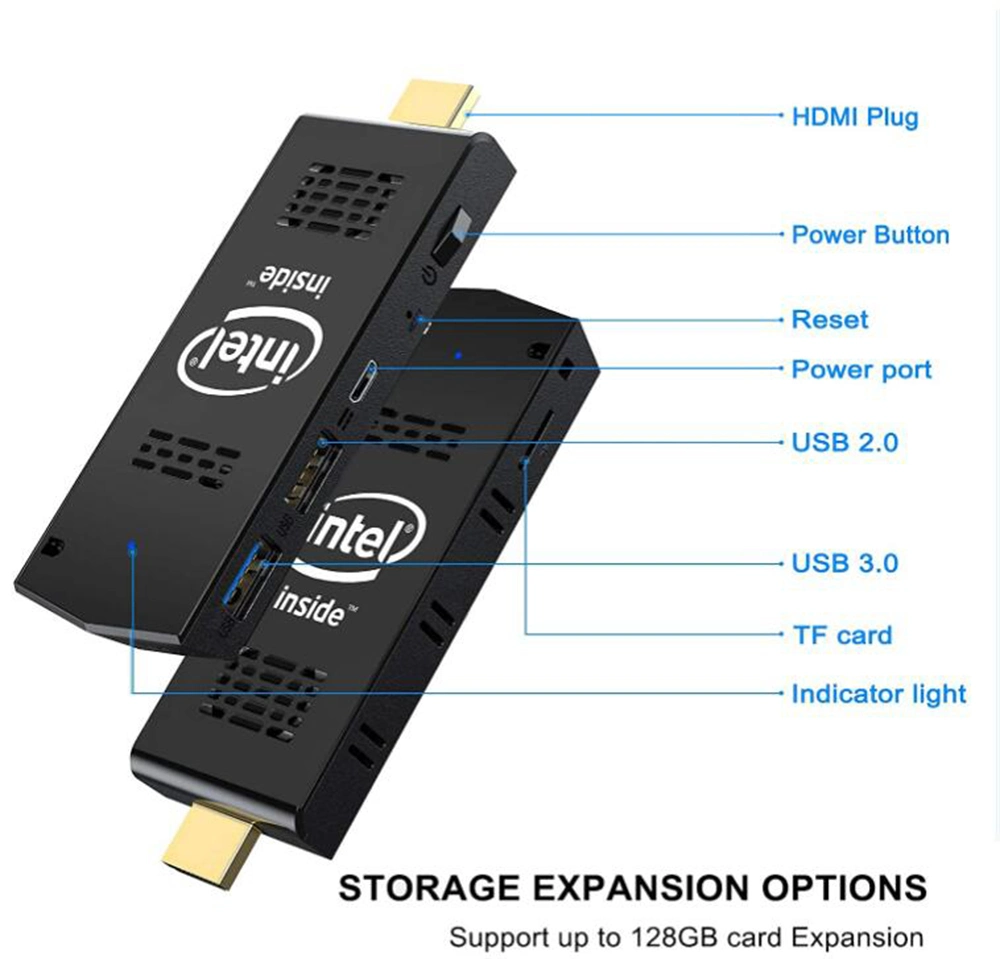 Compuetr Stick Mini PC Stick 8GB RAM 128GB ROM with Intel Atom Z8350 Windows 10 PRO Support Auto-on After Power Failure, Support 4K HD Pocket PC