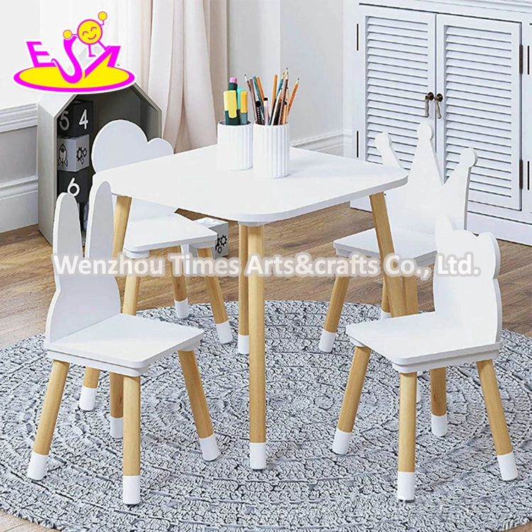 Customize Cartoon White Wooden 4 Chair Table Set for Children W08h175