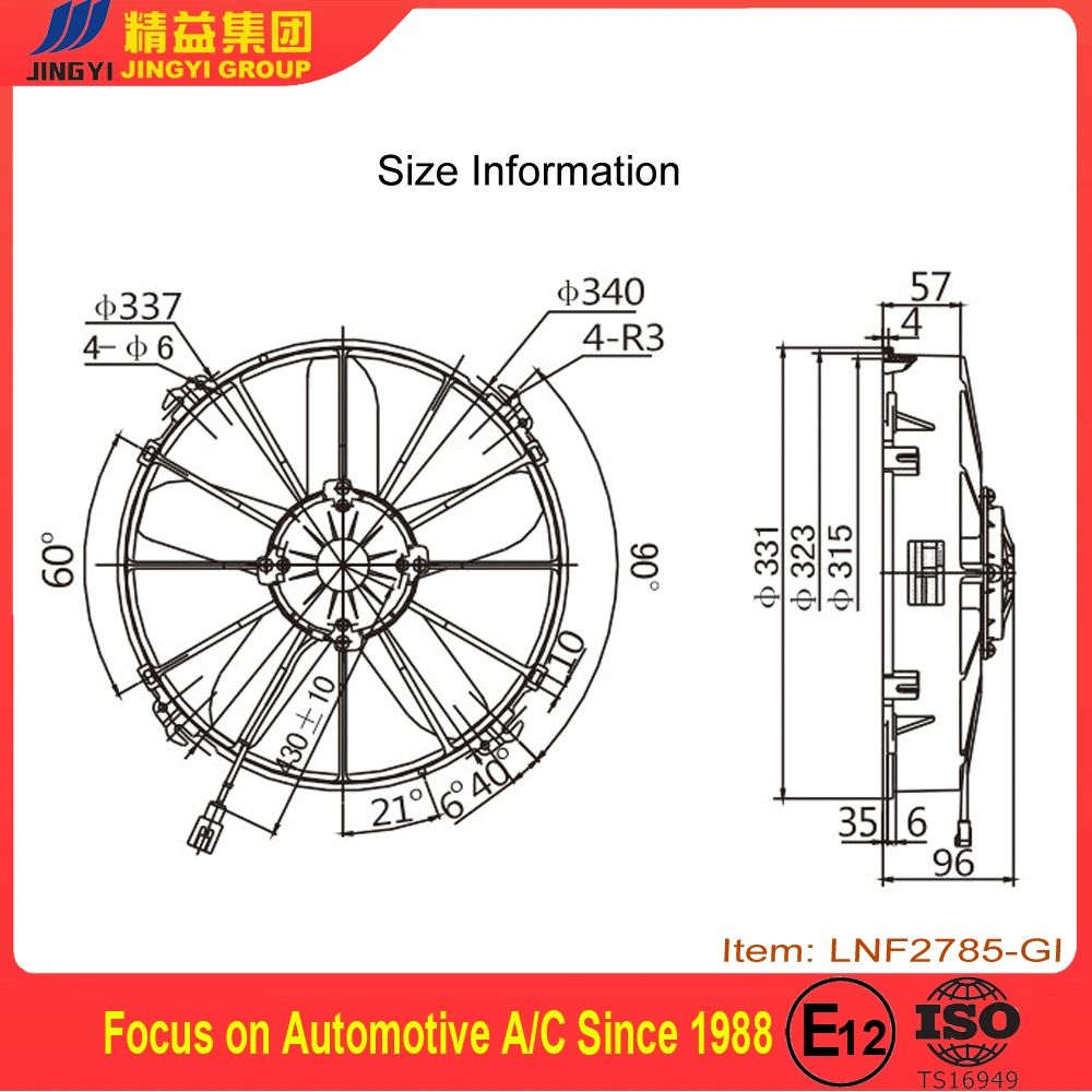 Ventilador de refrigeración del radiador eléctrico amplia S curvadas 5 Hojas 1177 cfm Reversible Empuje o tire con kit de montaje Heavy Duty 24 V.