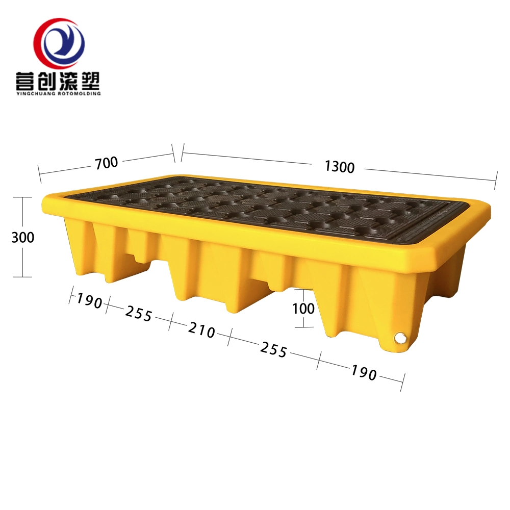 1300*700*300 mm Factory Hot Sale Poly Polyethylene Spill Plastic Pallet 4 Drum Secondary Containement Metal