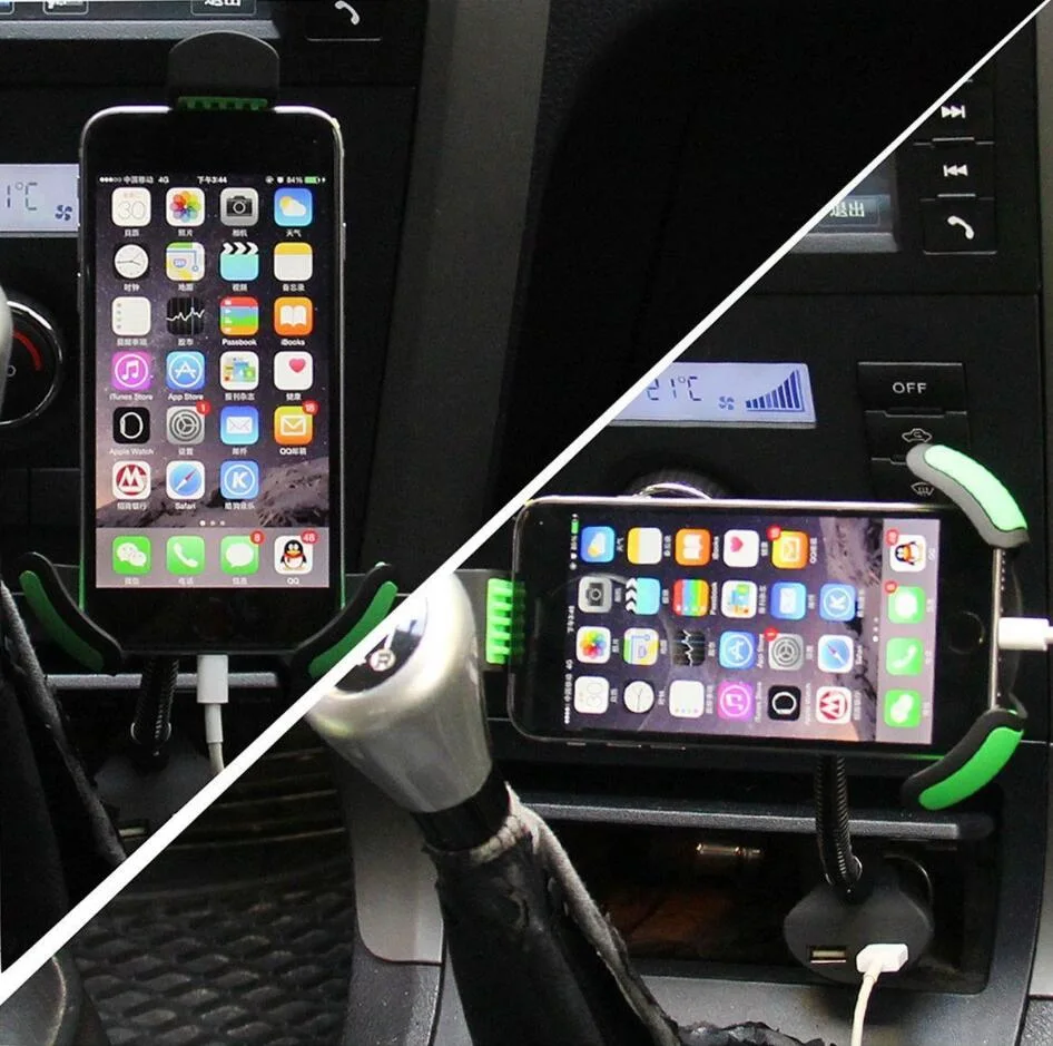 Car Smartphone Mount 360 Rotable Holder with Dual USB 2.1A Charger