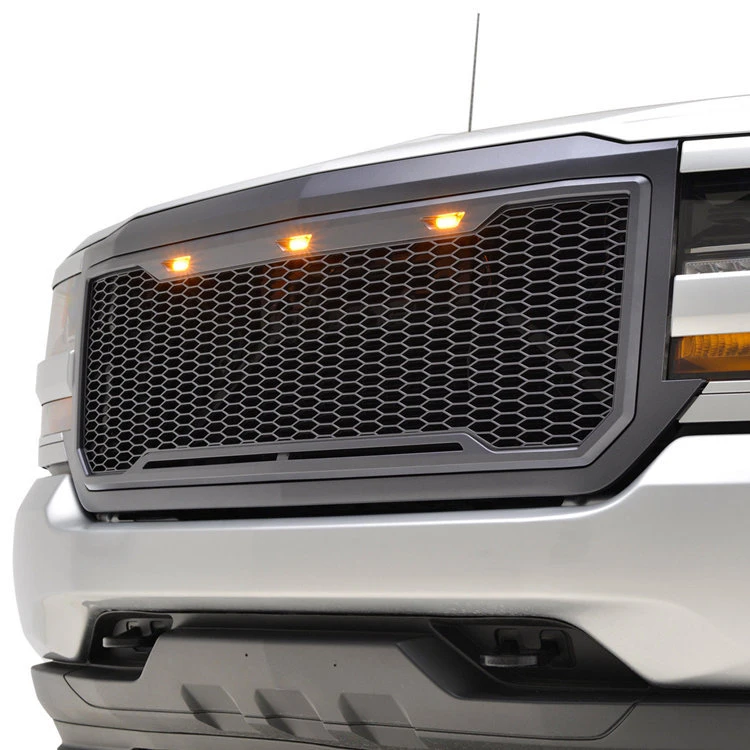 Car Parts with LED Light 4X4 ABS Black Plastic Matte Car Front Grille for Chevrolet Silverado 1500 2016 - 2018 Grille