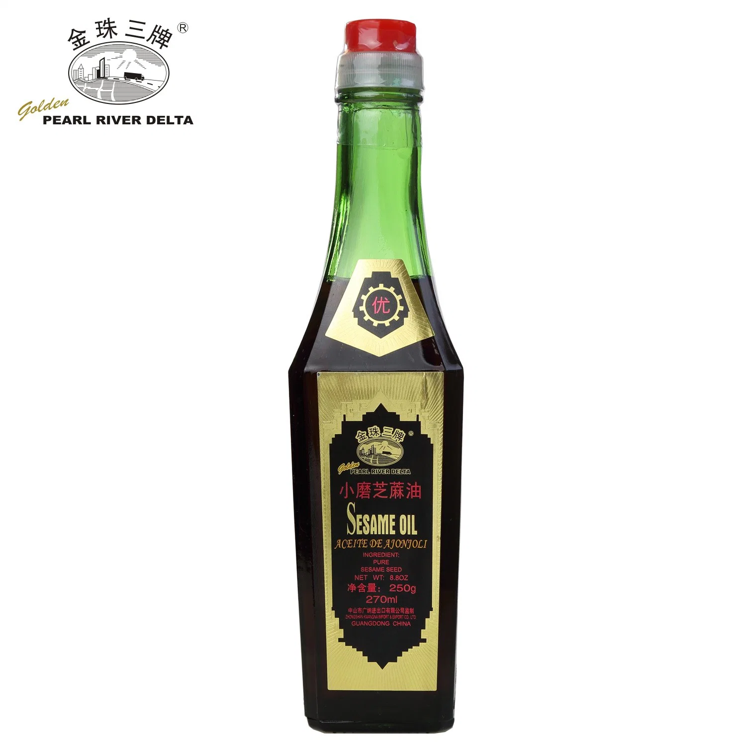 Традиционное масло для предприятий с кунжутом/пищевые масла 270 мл в квадратном зеленом цвете Стеклянная бутылка для рынка Перу
