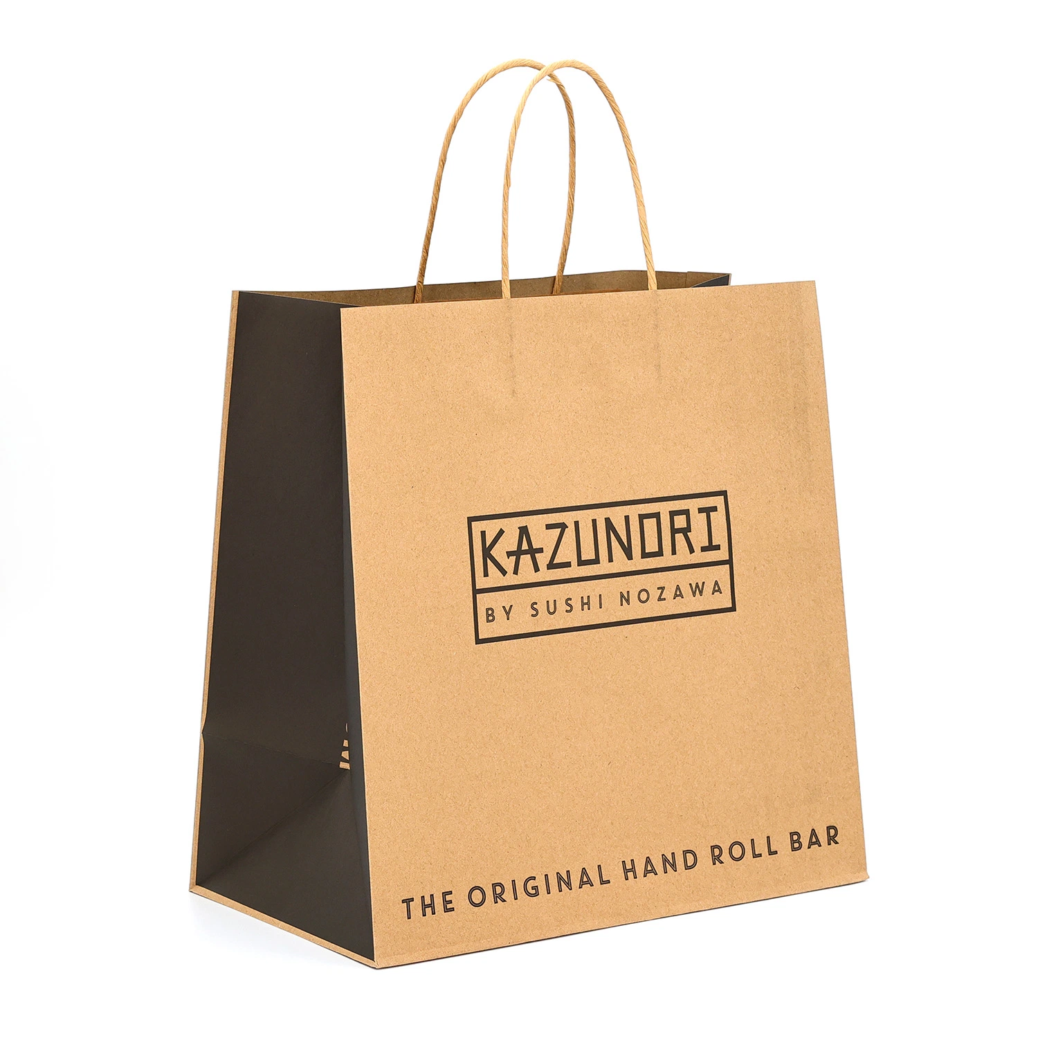 Restaurante personalizado la entrega de alimentos sacar la bolsa de embalaje de diseño de su propio logotipo mango plano llevar comida para llevar la bolsa de papel Kraft marrón