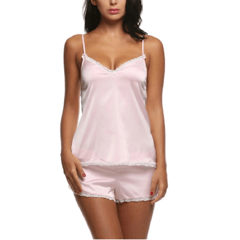 Women Sleepwear Lace Satin Spaghetti Strap Cami Top and Short Set Sexy Nighties Silk Sexy Lingerie Sets Esg141571