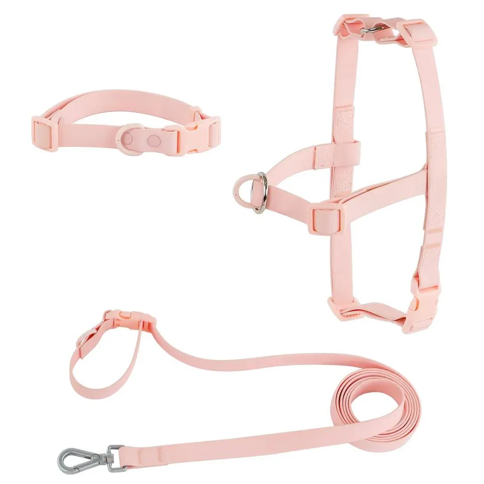 Custom Logo Color Fashion Waterproof Bbiothane PVC Coated Pet Dog Harness Collar Leash Set