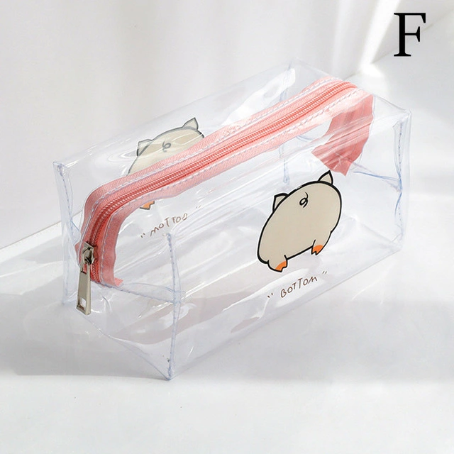 Custom Logo Waterproof Transparent Pencil Case PVC Stationery Gift Girls Students Pencil Bag Kawaii Makeup Cosmetic Bag Travel Bags